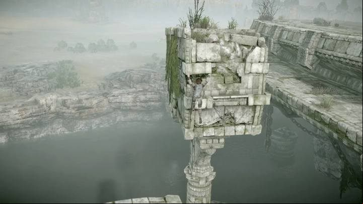 Jump onto a hanging block of the pillar to get access to the arena - Colossus 3 - Gaius | Shadow of the Colossus Walkthrough - Walkthrough - Shadow of the Colossus Game Guide