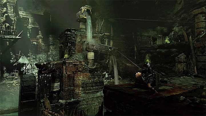 Use the crank to start manipulating the upper structure with serpents head - How to solve the gate opening puzzle of Eye of the Serpent in Cenotes? - Solving Riddles - Shadow of the Tomb Raider Game Guide