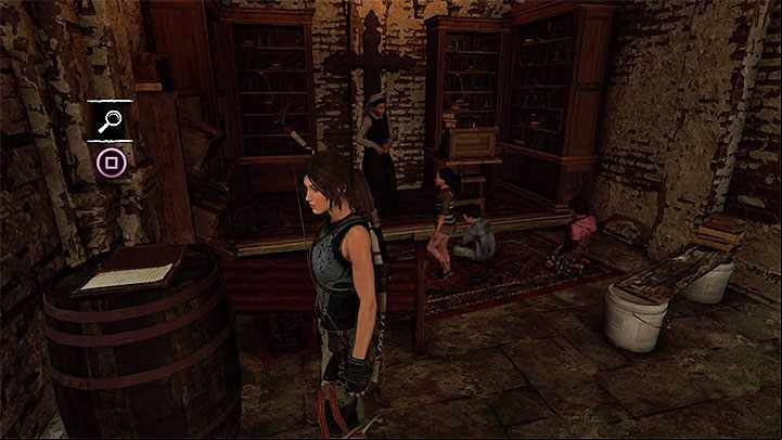 The Official Document (4) is on the barrel in a dim spot, in the room with nuns and kids - Documents in Mission of San Juan | Secrets in Shadow of the Tomb Raider - Mission of San Juan - Shadow of the Tomb Raider Game Guide