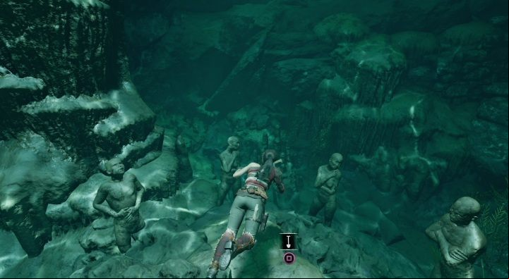 The third cache (3) is also under water in the crypt - Chests and survivalist cache in The Hidden City | Secrets in SotTR - The Hidden City - Shadow of the Tomb Raider Game Guide