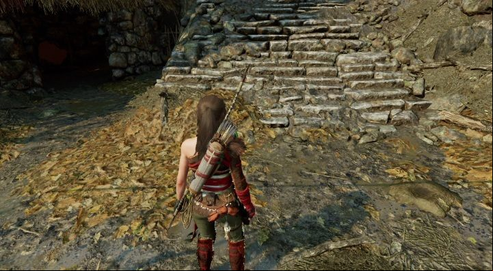 The third cache (3) is north from Village Caves campsite (under the stone stairs) - Chests and survivalist cache in The Hidden City | Secrets in SotTR - The Hidden City - Shadow of the Tomb Raider Game Guide