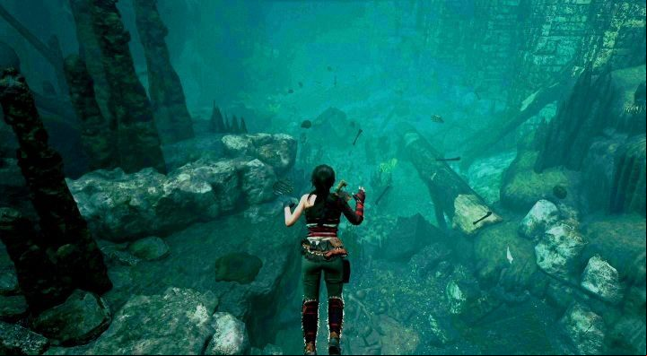 The seventh cache (7) is under water, in the tomb - Chests and survivalist cache in The Hidden City | Secrets in SotTR - The Hidden City - Shadow of the Tomb Raider Game Guide