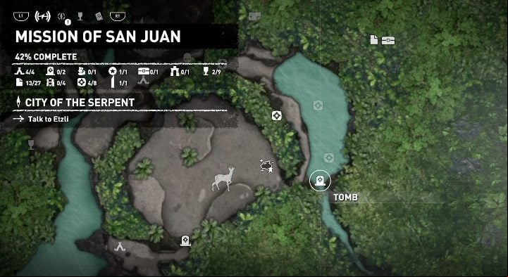 The Thirsty Gods tomb can be found in the eastern part of the location, in the middle of the lake - Challenge Tombs - Mission of San Juan in Shadow of the Tomb Raider - Challenge Tombs - Shadow of the Tomb Raider Game Guide