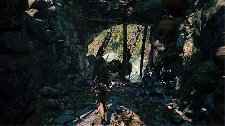 The green container works as a counterbalance, but since its punctured, youve got to hurry with the next step - Solving the bridge riddle and fighting jaguar in Peruvian Jungle - Rough Landing - Peruvian Jungle - Shadow of the Tomb Raider Game Guide