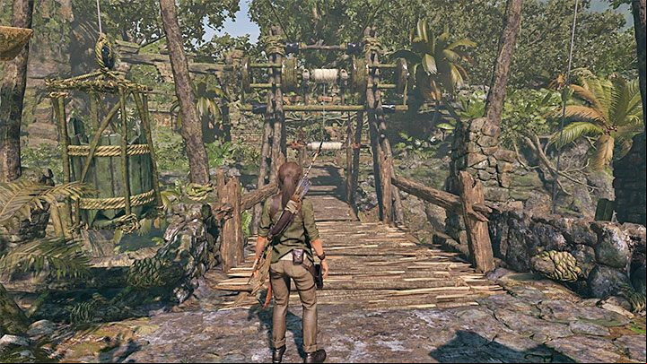 You can go back up and easily reach the other end of the bridge - Solving the bridge riddle and fighting jaguar in Peruvian Jungle - Rough Landing - Peruvian Jungle - Shadow of the Tomb Raider Game Guide