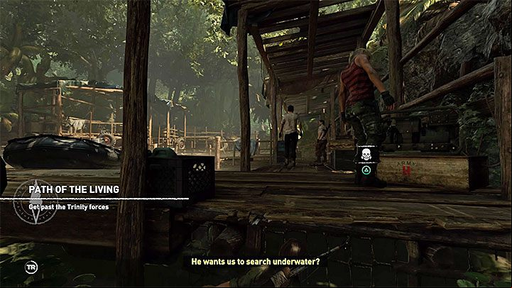 Exit the large building and jump into the water after you see the temple looming in the distance - Exploring the ruins - Where the Twins Confer; Path of the Living - Kuwaq Yaku - Shadow of the Tomb Raider Game Guide