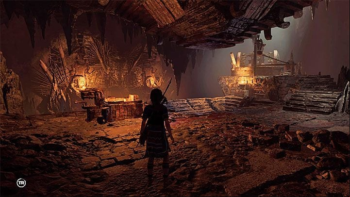 On your way to the second barricade, Lara has to climb up a wall again and slide down the rope - Completing the Trial of the Serpent in Shadow of the Tomb Raider - Solving Riddles - Shadow of the Tomb Raider Game Guide