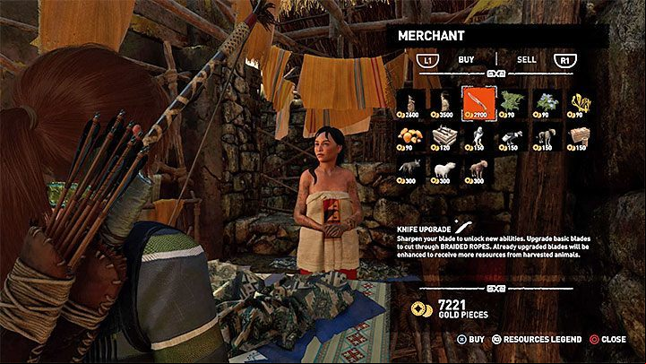 She can sell a Knife Upgrade, which costs 2900 gold pieces by default - Where to upgrade Laras gear in Shadow of the Tomb Raider? - FAQ - Shadow of the Tomb Raider Game Guide