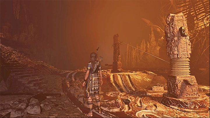 Jump towards the climbable wall and then slide down the rope - Exploration of the Belly and Head of the Serpent - The Hidden City - The Hidden City - Shadow of the Tomb Raider Game Guide