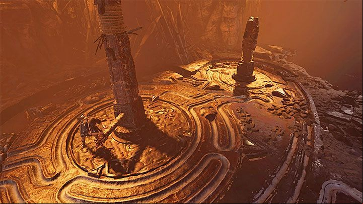 Go back to the rotating mechanism near the taller pillar - Exploration of the Belly and Head of the Serpent - The Hidden City - The Hidden City - Shadow of the Tomb Raider Game Guide