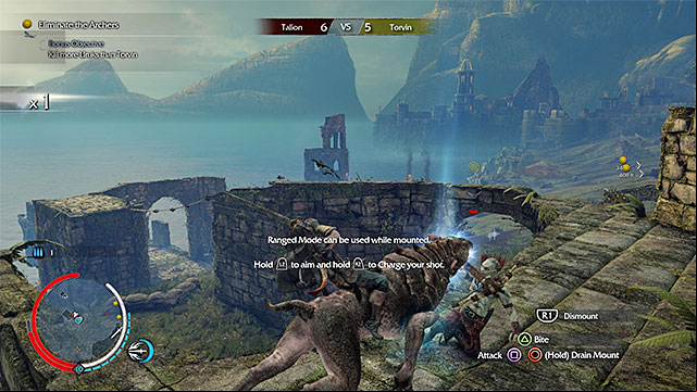 The caragor will have no problems reaching the ledge with the archer - 14: Big Game | Main missions - Main missions - Middle-earth: Shadow of Mordor Game Guide
