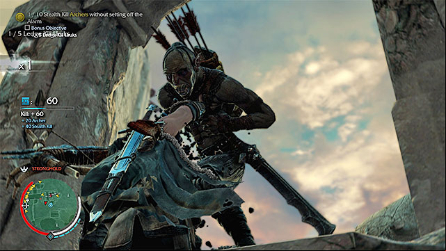It is best to ledge kill archers, as it draws you closer to completing both mission objectives - Clear the Skies (dagger) | Weapon Missions - Weapon Missions - Middle-earth: Shadow of Mordor Game Guide