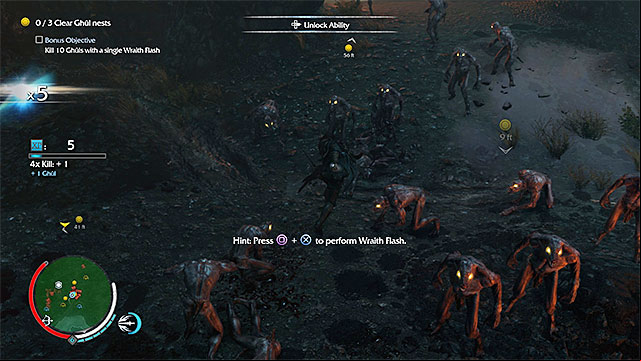 Launch a Wraith Flash when Talion is surrounded by a large group of Ghuls - Nameless Things (sword) | Weapon Missions - Weapon Missions - Middle-earth: Shadow of Mordor Game Guide