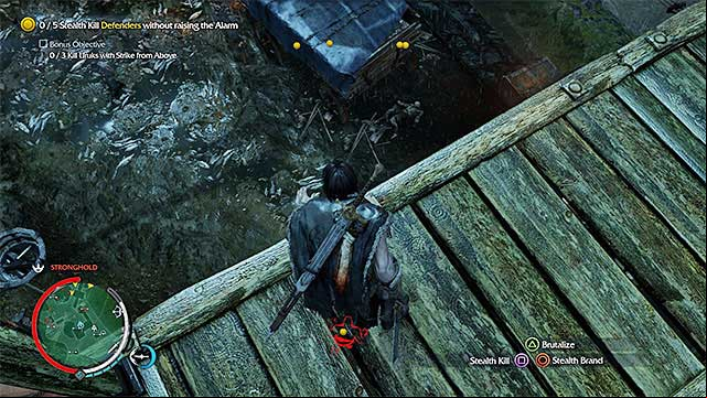 Search out the orcs that you can safely jump down onto - Shadow and Steel (dagger) | Weapon Missions - Weapon Missions - Middle-earth: Shadow of Mordor Game Guide