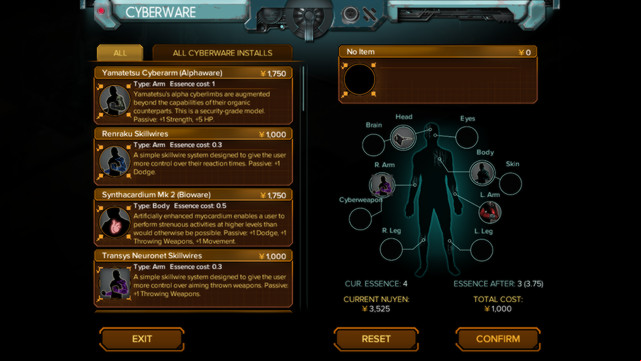 Purchase window and the current Cyberware state - What is Cyberware? - Frequently asked questions - Shadowrun: Hong Kong - Game Guide and Walkthrough