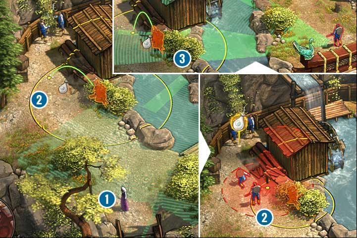 This location is protected by samurais, who will notice Aiko in disguise - Mission 4 - Tsuru Mountain | Walkthrough - Campaign - Shadow Tactics: Blades of the Shogun Game Guide