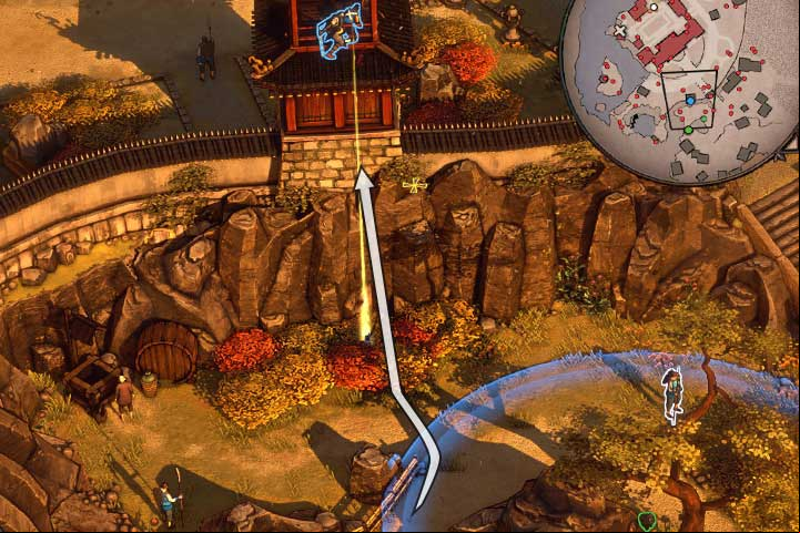 Now your major concern is the watchman from the watchtower - Mission 5 - Lord Yabus Palace | Walkthrough - Campaign - Shadow Tactics: Blades of the Shogun Game Guide