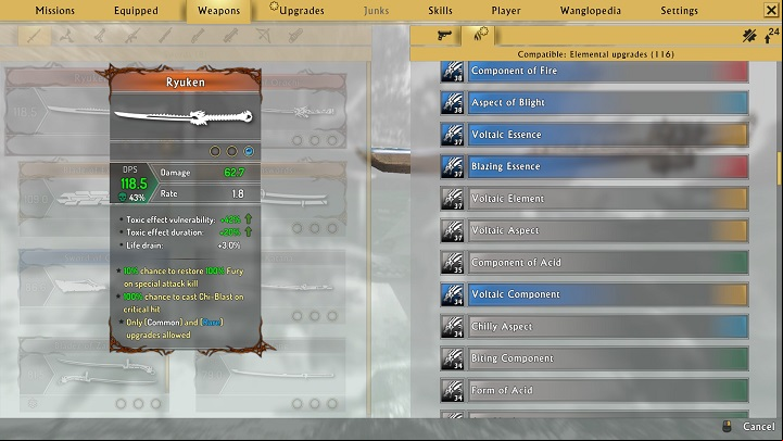 In each inventory item, there are three slots that you can place the upgrade in - The character and upgrades - Character development - Shadow Warrior 2 Game Guide
