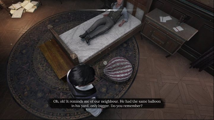 An important element is the balloon, which is lying next to the bed - Sherlock Holmes Chapter One: Mothers love, Sherlocks room - walkthrough - Motherly love - Sherlock Holmes Chapter One Guide