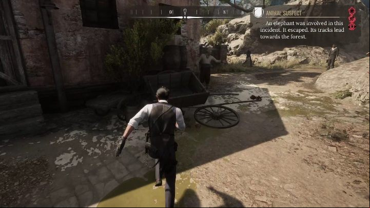 When you the bridge, look to your left - Sherlock Holmes Chapter One: Gilded Cage, elephant escape - walkthrough - A gold-plated cage - Sherlock Holmes Chapter One Guide