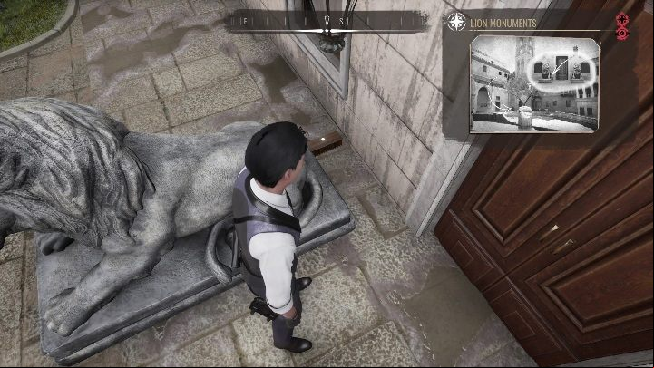 Exact location: Near the buildings, you will see two large lion monuments - Sherlock Holmes Chapter One: Treasure Island, Stage 1 - walkthrough, solution - Cordon Tales - Sherlock Holmes Chapter One Guide