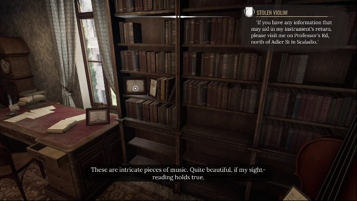 The same goes for the diplomas that the man keeps on his bookshelf and desk - Sherlock Holmes Chapter One: String Theory - walkthrough, Other Cases - Other matters - Sherlock Holmes Chapter One Guide