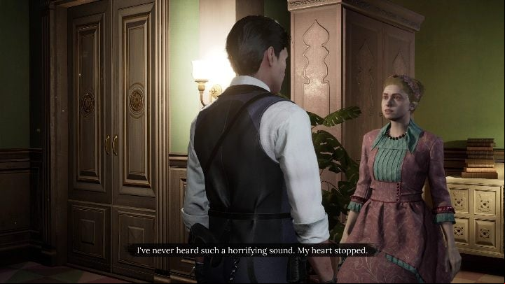 As soon as you approach the stairs, Sherlock go to Imogen's room on his own - Sherlock Holmes Chapter One: Gilded Cage, Gilden Residence - walkthrough - A gold-plated cage - Sherlock Holmes Chapter One Guide