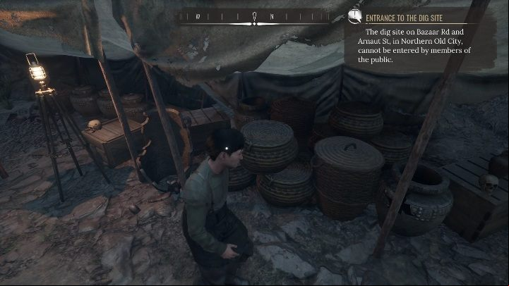 When you go down the stairs, you'll see more tents, full of vases this time - Sherlock Holmes Chapter One: Gilded Cage, excavations - walkthrough - A Gilded Cage - Sherlock Holmes Chapter One Guide