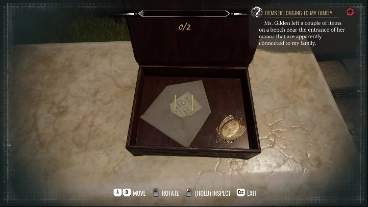 After solving the whole case, look at the trunk on the stone bench - Sherlock Holmes Chapter One: The Gilded Cage, finding Goliath - walkthrough - A Gilded Cage - Sherlock Holmes Chapter One Guide