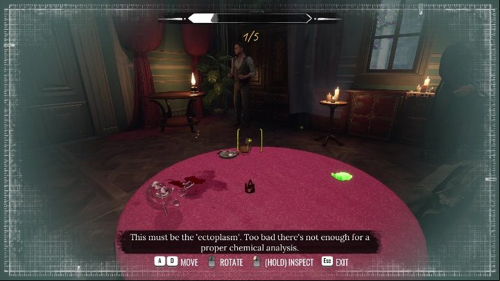 Once you get information about the diamond theft, you need to look at the items on the table - Sherlock Holmes Chapter One: Ghosts of the Past, seance room - walkthrough - Ghosts of the past - Sherlock Holmes Chapter One Guide