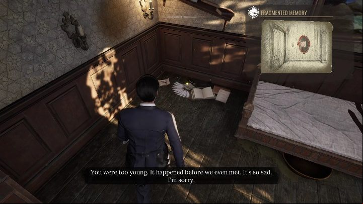 In the left corner of the room, right behind the bed, you'll see things scattered on the floor - Sherlock Holmes Chapter One: Mothers love, Violet Room - walkthrough - A Mothers Love #3 - Sherlock Holmes Chapter One Guide