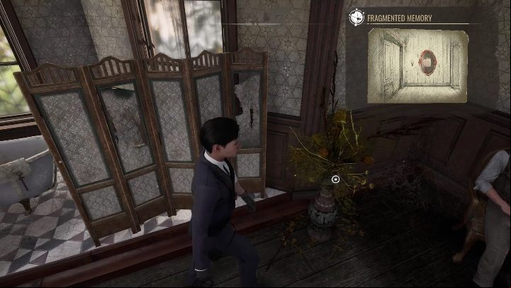 When you get past the tub and get close to Jon, you'll see flowers - Sherlock Holmes Chapter One: Mothers love, Violet Room - walkthrough - A Mothers Love #3 - Sherlock Holmes Chapter One Guide