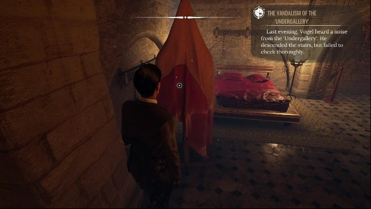 When you turn around, you'll see a bed and chains - Sherlock Holmes Chapter One: The Muse From Abroad, Art Gallery - walkthrough - Muse from abroad - Sherlock Holmes Chapter One Guide