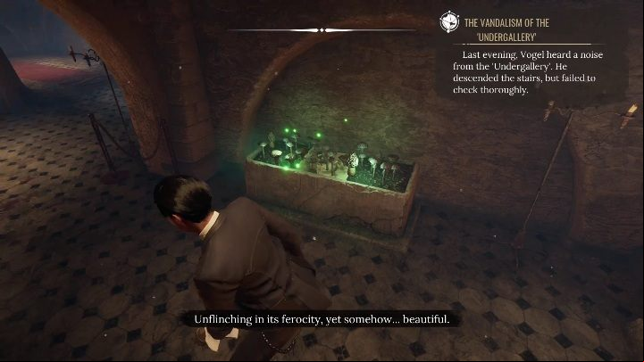 As you go on, take a look at the green, glowing mushrooms - Sherlock Holmes Chapter One: The Muse From Abroad, Art Gallery - walkthrough - Muse from abroad - Sherlock Holmes Chapter One Guide
