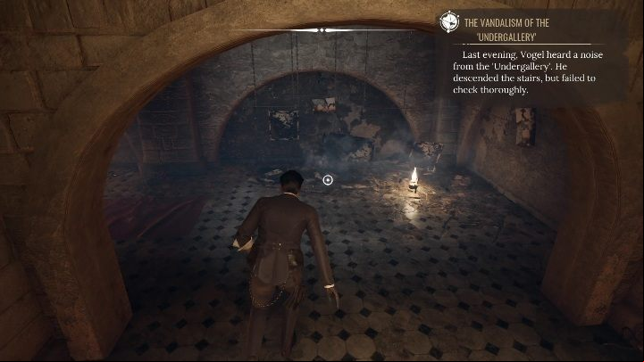 In the next alcove you will see freshly burned paintings - Sherlock Holmes Chapter One: The Muse From Abroad, Art Gallery - walkthrough - Muse from abroad - Sherlock Holmes Chapter One Guide