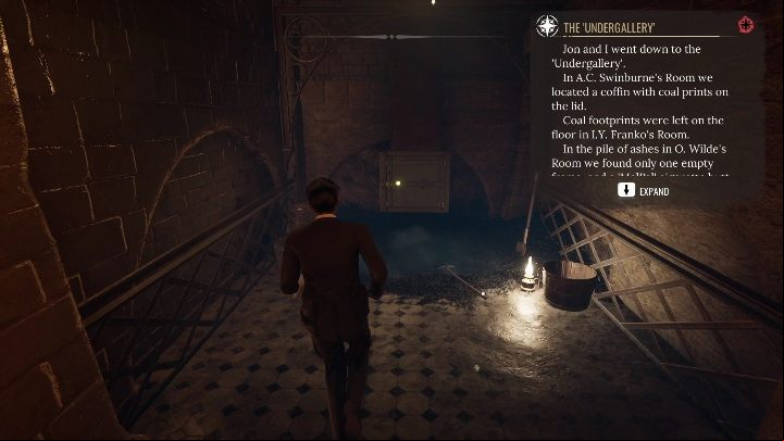 There's also a metal hatch near the coal you examined - Sherlock Holmes Chapter One: The Muse From Abroad, Art Gallery - walkthrough - Muse from abroad - Sherlock Holmes Chapter One Guide
