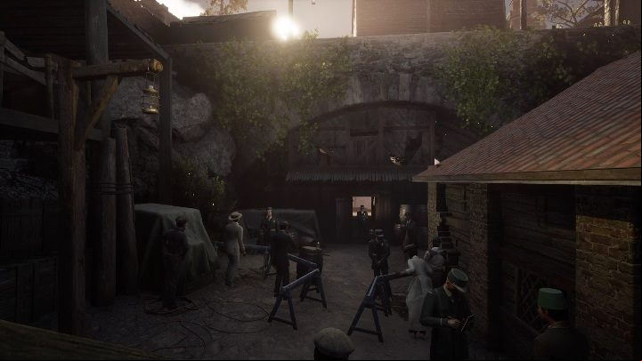 When you get close to the camp, you'll see a short cutscene that will show a squad of police officers who are roaming the area - Sherlock Holmes Chapter One: The Muse From Abroad, searching for the pregnant woman - walkthrough - Muse from abroad - Sherlock Holmes Chapter One Guide