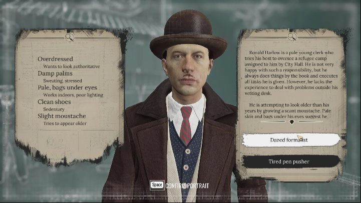 Once you've assessed the officer, you need to choose "Dazed formalist" - Sherlock Holmes Chapter One: The Muse From Abroad, searching for the pregnant woman - walkthrough - Muse from abroad - Sherlock Holmes Chapter One Guide