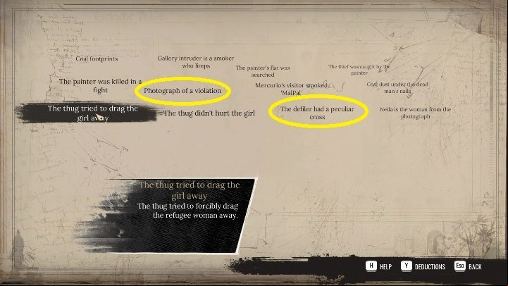 After talking to a woman, you need to connect a few dots - Sherlock Holmes Chapter One: A Muse From Abroad, Neila - walkthrough - The Muse From Abroad - Sherlock Holmes Chapter One Guide