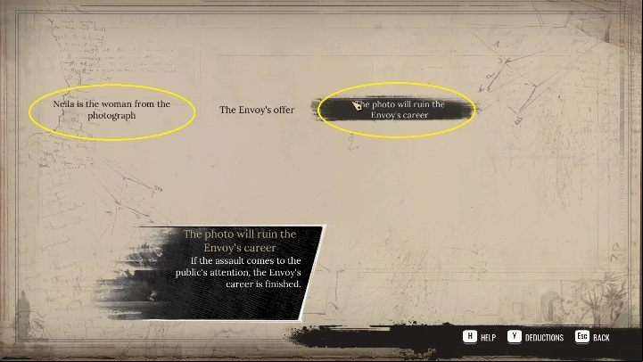 The next correct connection is - Sherlock Holmes Chapter One: The Muse from Abroad, Norton and Bernadotti - walkthrough, solution - The Muse From Abroad - Sherlock Holmes Chapter One Guide