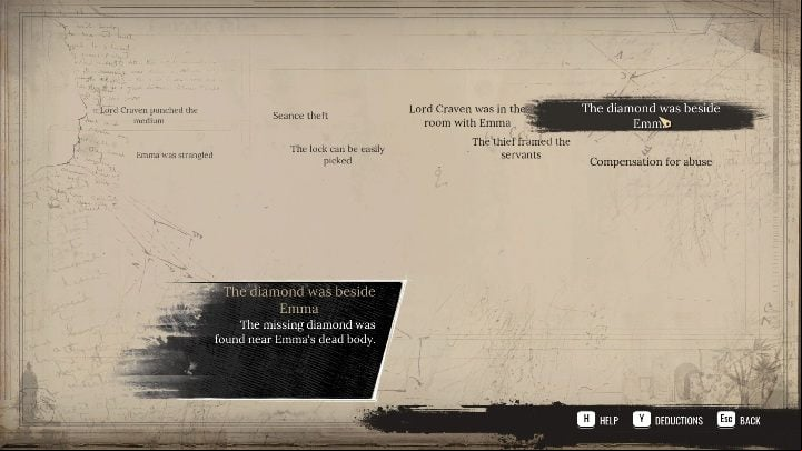You will see all elements gathered by Sherlock after entering the mind palace - Sherlock Holmes Chapter One: Mind Palace - Basics - Sherlock Holmes Chapter One Guide