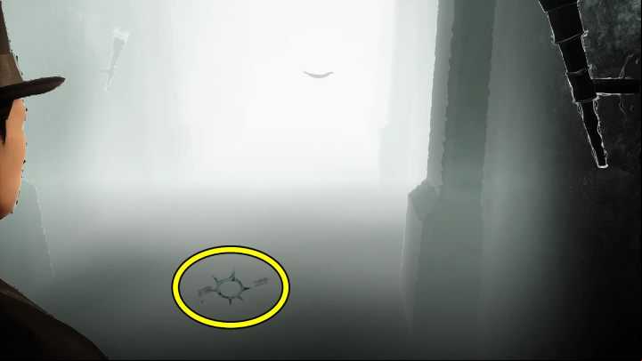 Follow the footprints on the floor and go backwards through the door - Sherlock Holmes The Awakened: Visions of Sherlock Holmes, warehouses underground - Chapter 2 - Port of London - Sherlock Holmes The Awakened Walkthrough