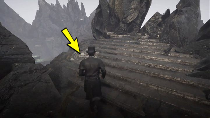Stand on the symbol on the ground to lower the levitating stones - Sherlock Holmes The Awakened: Visions of Sherlock Holmes, warehouses underground - Chapter 2 - Port of London - Sherlock Holmes The Awakened Walkthrough