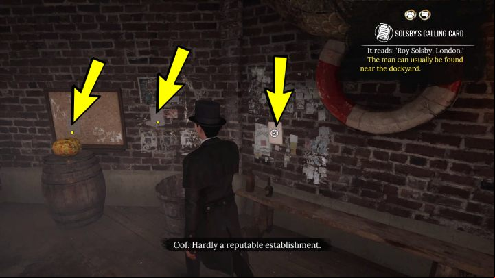 Enter The Cursed Mermaid and read the notes on the wall - Sherlock Holmes The Awakened: Port of London - Chapter 2 - Port of London - Sherlock Holmes The Awakened Walkthrough