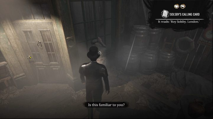 Pin the Solsby's calling card clue and talk to the first person you meet at The Cursed Mermaid bar - Sherlock Holmes The Awakened: Port of London - Chapter 2 - Port of London - Sherlock Holmes The Awakened Walkthrough