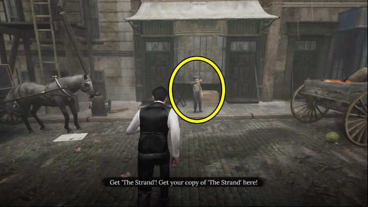 When you examine the dustbin, talk to the boy selling newspapers - Sherlock Holmes The Awakened: Chapter 1, 221B Baker Street - Chapter 1 - Baker Street - Sherlock Holmes The Awakened Walkthrough