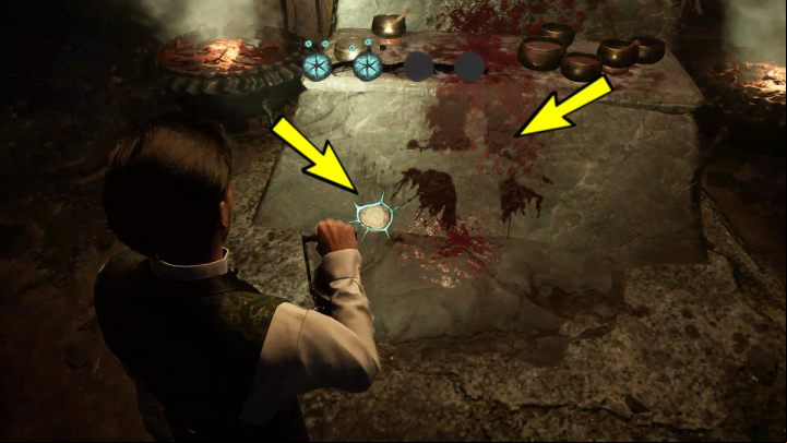 Approach the altar and examine the handprints and blood traces in Concentration Mode - Sherlock Holmes The Awakened: The Swamp - Chapter 6 - Wetlands - Sherlock Holmes The Awakened Walkthrough