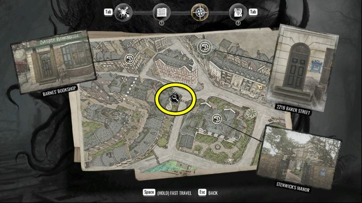 Go to the house marked on the above map (near Stenwick's Manor) - Sherlock Holmes The Awakened: London - Chapter 7 - London - Sherlock Holmes The Awakened Walkthrough
