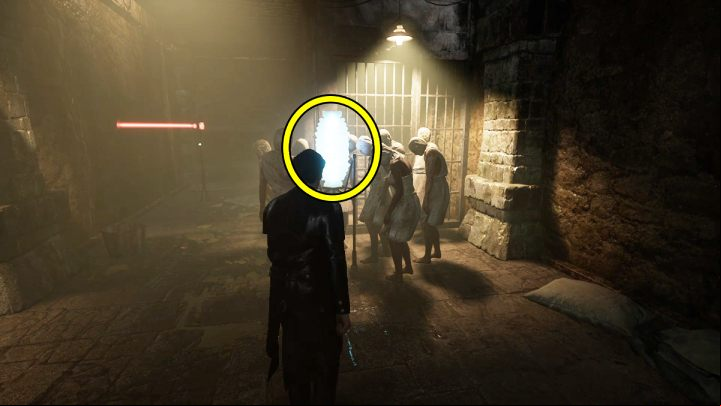 In the next room, examine the beam-emitting device and the lens near which a group of people are standing - Sherlock Holmes The Awakened: Ardnamurchan Point - Chapter 8 - Ardnamurchan Point - Sherlock Holmes The Awakened Walkthrough