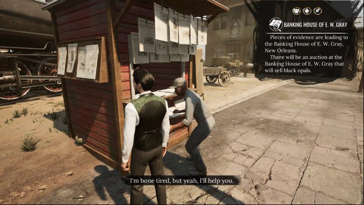 Pin the poster to the screen and talk to the first person that appears - Sherlock Holmes The Awakened: New Orleans - Chapter 4 - New Orleans - Sherlock Holmes The Awakened Walkthrough